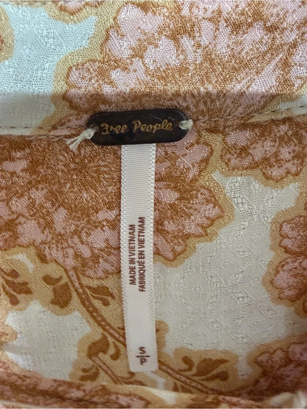 Free People Cream Blouse with Rust Floral Pattern